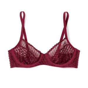 Adore Me Adaline Balconette Lace Semi-Sheer Underwire Bra Maroon Brown 36DDD